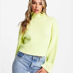 ASOS Design Cropped Highlighter Yellow Turtleneck Sweater